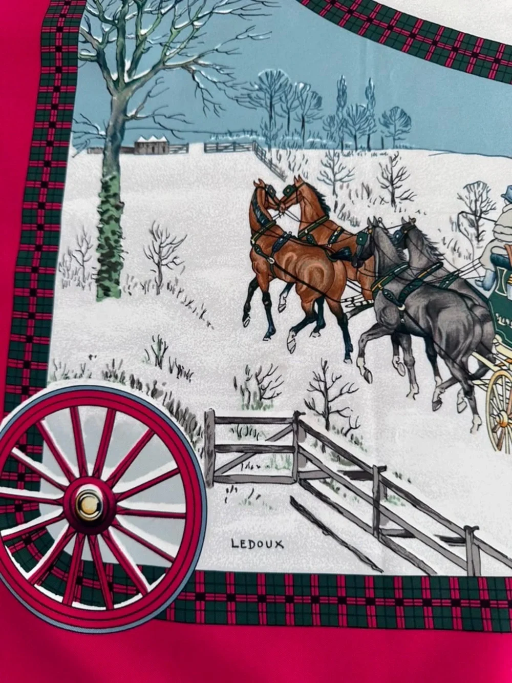 Hermes Silk Scarf Red White Hand Rolled Made in France